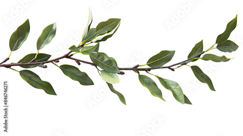 Twig with green leaves on a transparent background