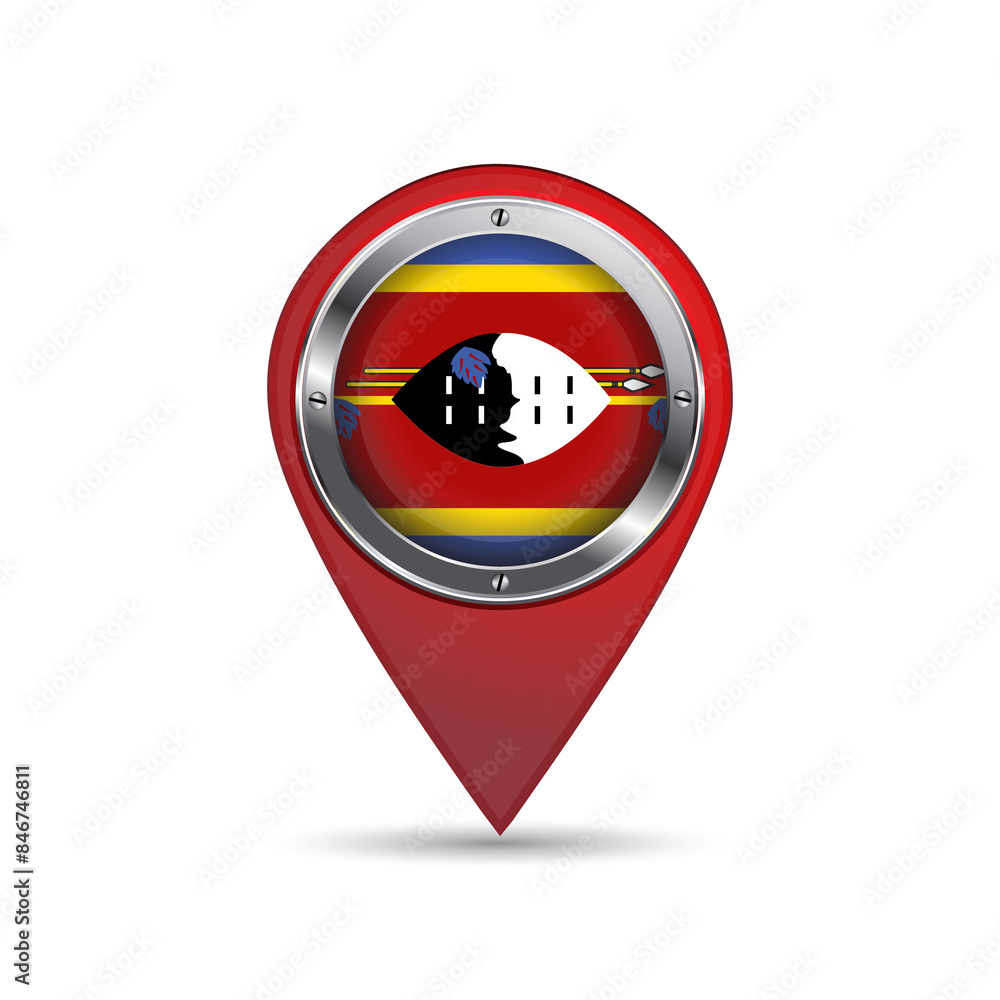 3D pin icon with Swaziland flag inside vector image 3D pin icon with Swaziland flag inside vector image