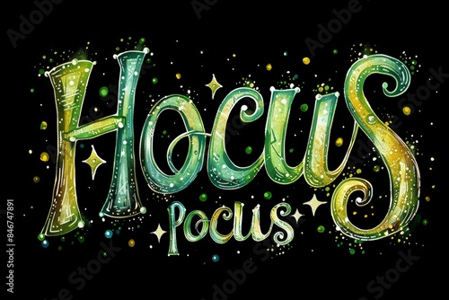 Retro groovy style text Hocus Pocus in green photo