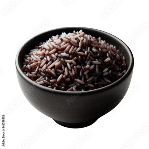 close-up shot of a dark bowl with Steamed rice isolated on transparent