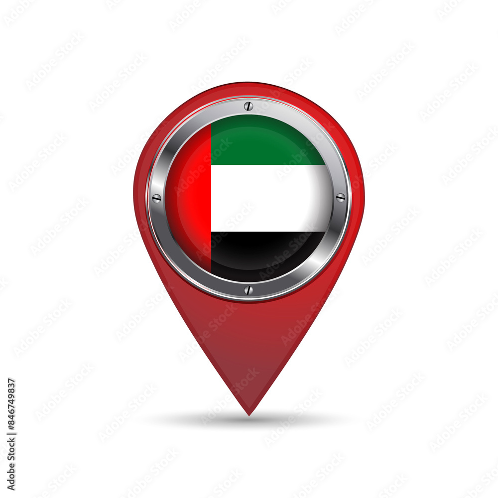 3D pin icon with United Arab Emirates flag inside vector image 3D pin icon with United Arab Emirates flag inside vector image