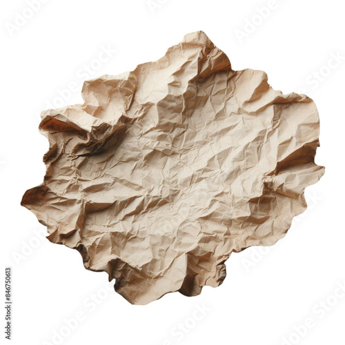 old wrinkled piece of blank paper with deep folds and crumples isolated on transparent