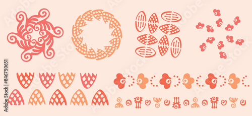 Peach fuzz botanical set texture vector motif with color of the year two tone effect. Soft fresh modern design for hand drawn illustration collection. 