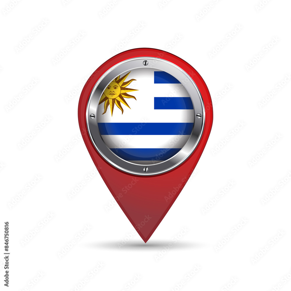 3D pin icon with Uruguay flag inside vector image 3D pin icon with Uruguay flag inside vector image