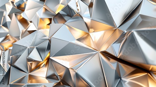 Mesmerizing Geometric Abstract Pattern with Metallic Facets and Prisms