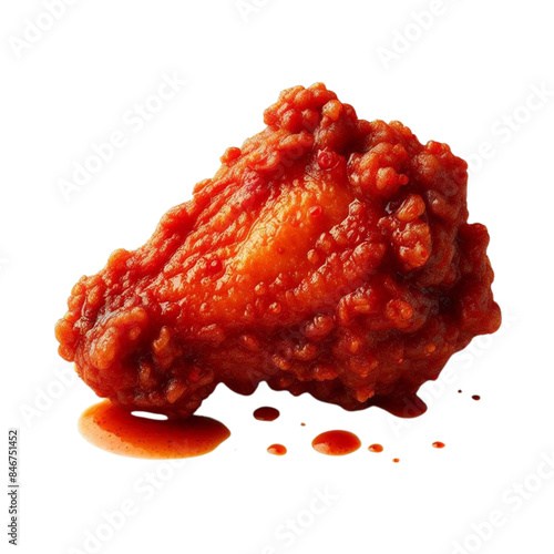 spicy fried chicken wings with a crispy, red-hued coating, glistening with a hint of hot sauce isolated on transparent