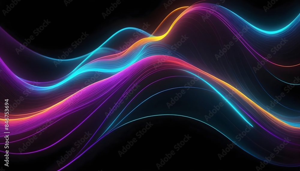 Futuristic abstract background with glowing colorful lines, dynamic waves on a dark backdrop, perfect for modern web design and futuristic concept Futuristic abstract background with glowing colorful lines, dynamic waves on a dark backdrop, perfect for modern web design and futuristic concept