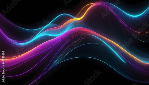 Futuristic abstract background with glowing colorful lines, dynamic waves on a dark backdrop, perfect for modern web design and futuristic concept