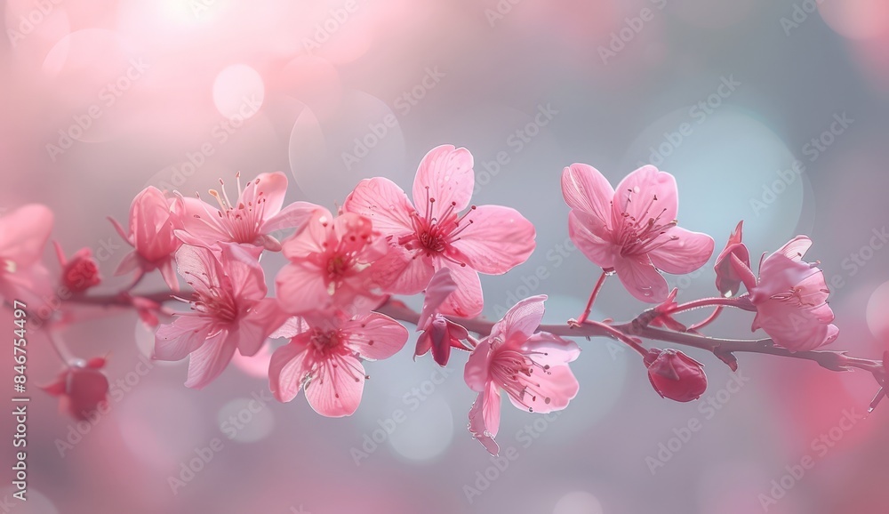 Pink Flowers on a Branch with Blurred Background Pink Flowers on a Branch with Blurred Background