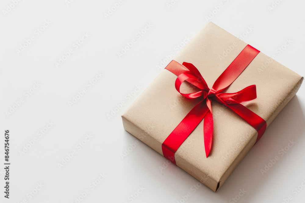 Kraft paper box with a red ribbon bow. The concept of a gift for a birthday, Christmas, Valentine's day. A place for the text. Kraft paper box with a red ribbon bow. The concept of a gift for a birthday, Christmas, Valentine's day. A place for the text.