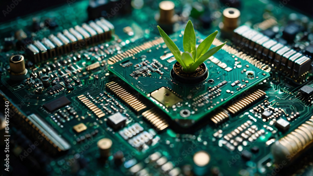 Obraz premium Trees are growing on electronic circuit board