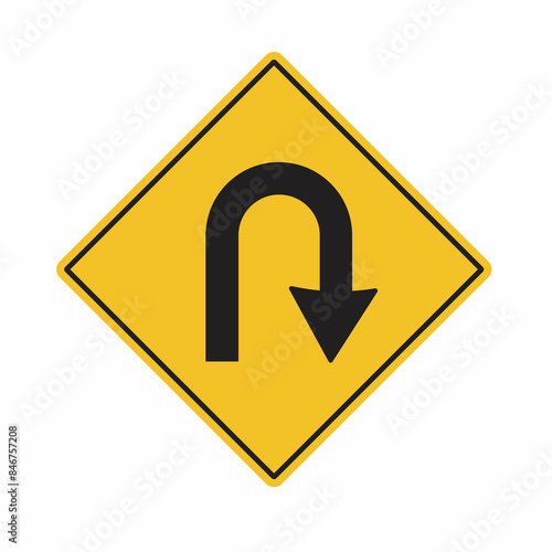 U-Turn A Head road sign flat vector illustration 