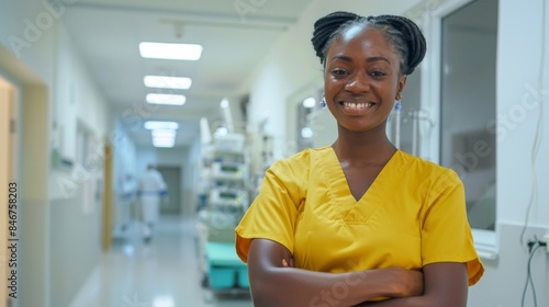 The smiling nurse in scrubs photo