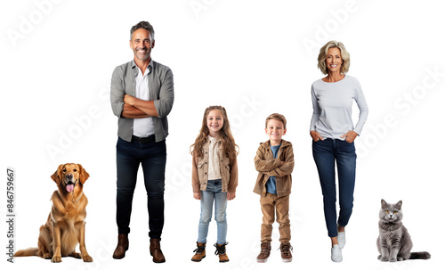 Happy family with children and pets on transparent background photo