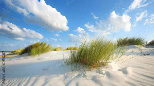 Fototapeta Naklejka Na Ścianę i Meble -  Sand dunes on the island of Amrum under a blue sky