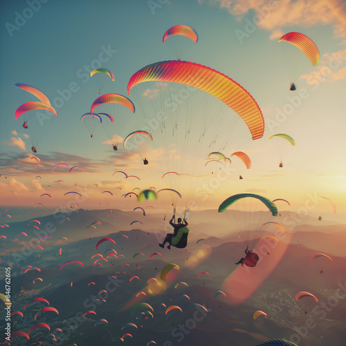 paragliders over the mountain photo