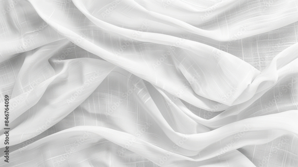 Obraz premium Elegant white fabric texture with soft folds and delicate lines, ideal for backgrounds, design projects, or textile presentations.