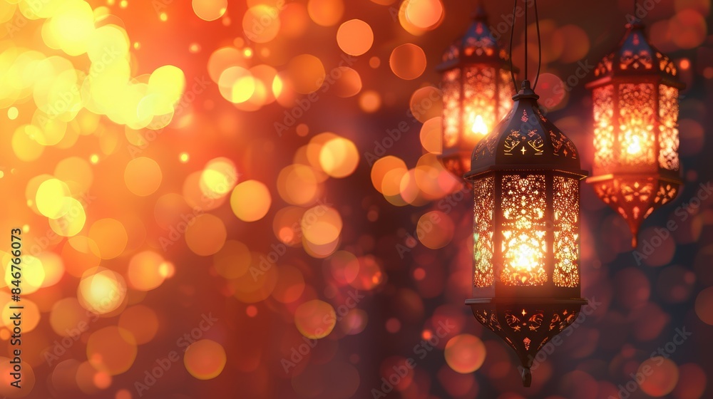 Islamic holiday background with beautiful lanterns and blurred warm colors Islamic holiday background with beautiful lanterns and blurred warm colors