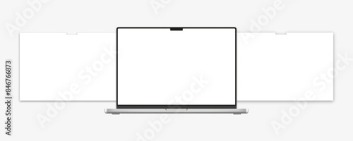Realistic laptop with multiple slide screens