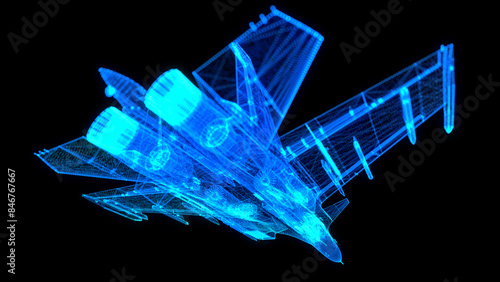 Military Jet from. Air plane lines and connected to 3d form. 3d rendering