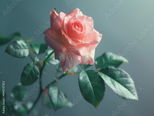 Stunning Pink Rose Close-up on Stem against Soft Focus Background