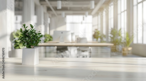 Blurred office interior room background with modern design in working hours, indoor building of workspace