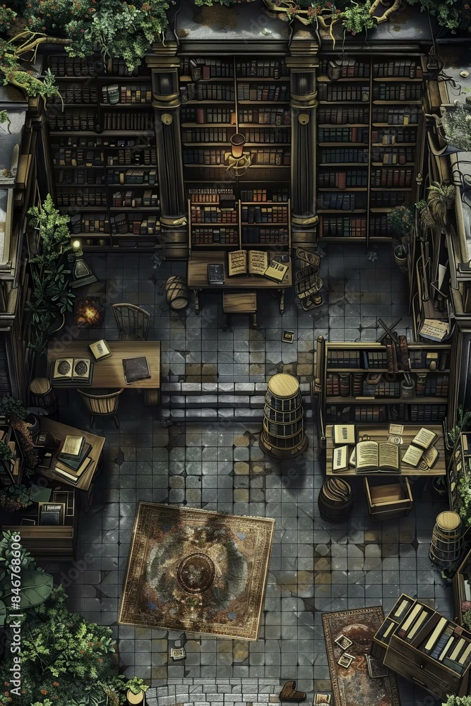 DnD Battlemap Rare Bookstore: A mysterious selection of ancient tomes for sale. DnD Battlemap Rare Bookstore: A mysterious selection of ancient tomes for sale.