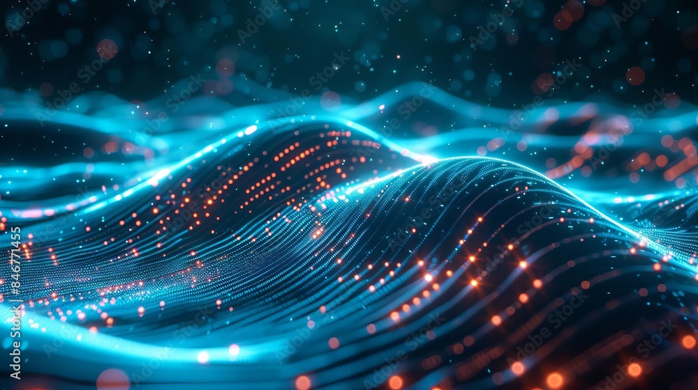 Digital wave with glowing lines, futuristic, high contrast, cyberpunk style, digital rendering Digital wave with glowing lines, futuristic, high contrast, cyberpunk style, digital rendering