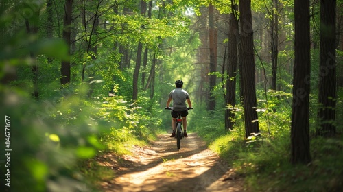 Cyclist on electric bike exploring beautiful nature