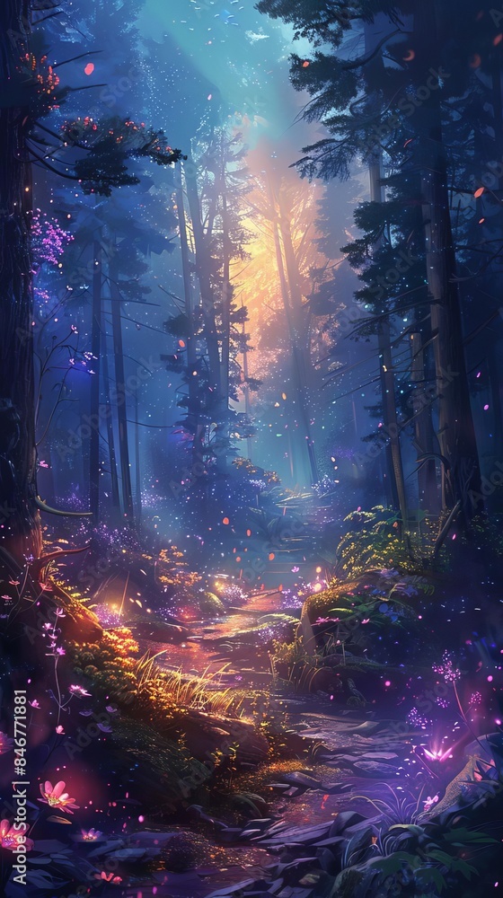 Enchanted valley with glowing flora, magical elements, vibrant colors, fantasy art Enchanted valley with glowing flora, magical elements, vibrant colors, fantasy art