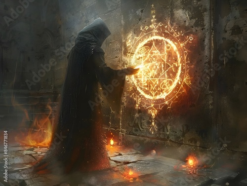 The Mage's Transference Ritual with Ancient Occult Symbols and Mystical Powers photo