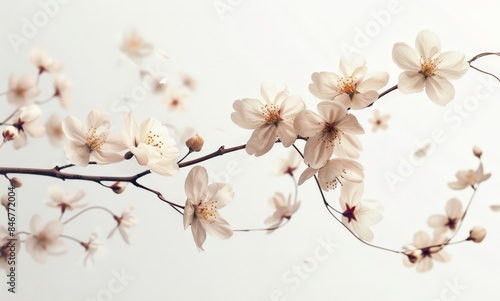 Cherry Blossom Branch with Focus on Petals