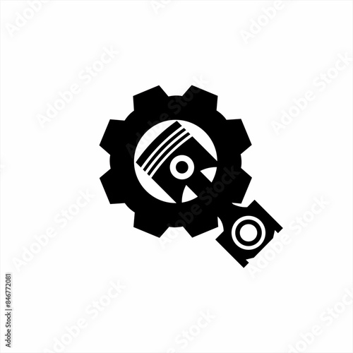 Gear logo design with piston in Q letter concept.
