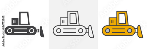 Snow Cleaning Equipment Icon Set. Plow Truck Road Maintenance Vector Illustration.