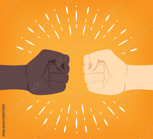 Two clenched fists hitting each other depicting a conflict concept