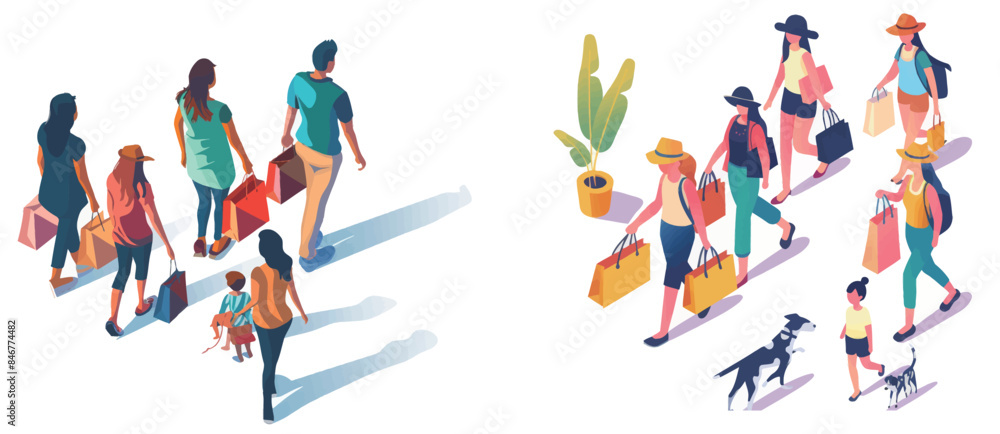 Top view of walking people. College student skateboarding or a dog owner with aerial map of the community. Modern illustration classy and classy. Top view of walking people. College student skateboarding or a dog owner with aerial map of the community. Modern illustration classy and classy.