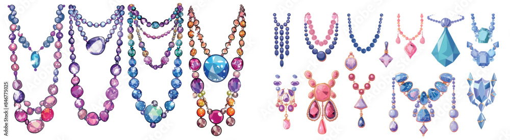 Necklaces with cartoon characters. Necklaces for women with precious pendants, jewellery in gold, silver, and gemstones, ingenious modern illustration, jewellery with cartoon characters. Necklaces with cartoon characters. Necklaces for women with precious pendants, jewellery in gold, silver, and gemstones, ingenious modern illustration, jewellery with cartoon characters.