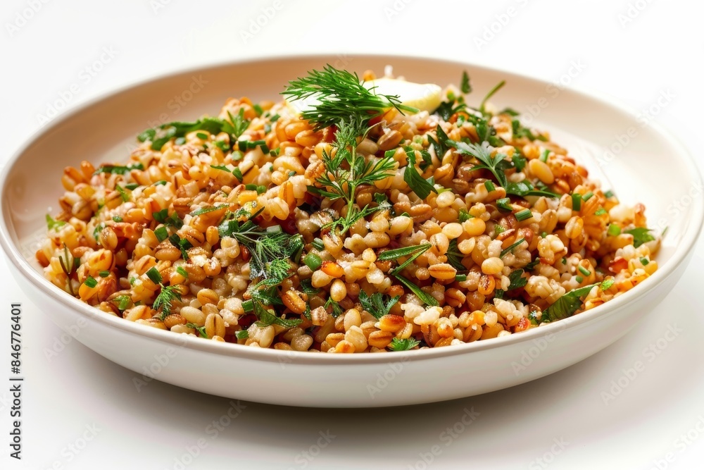 Baked Barley with Fresh Herb Garnish and Fragrant Aroma Baked Barley with Fresh Herb Garnish and Fragrant Aroma