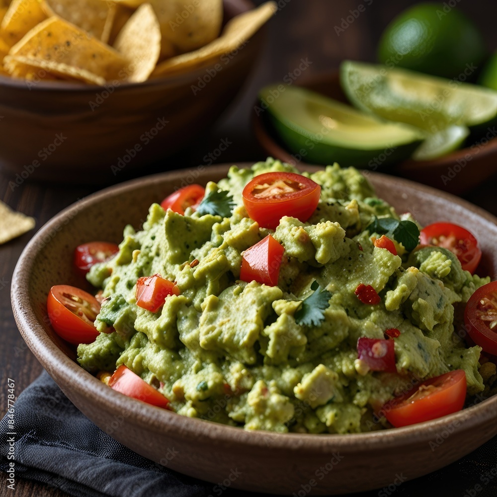 a bowl of guacamole and chips with chips and a bowl of chips. a bowl of guacamole and chips with chips and a bowl of chips.
