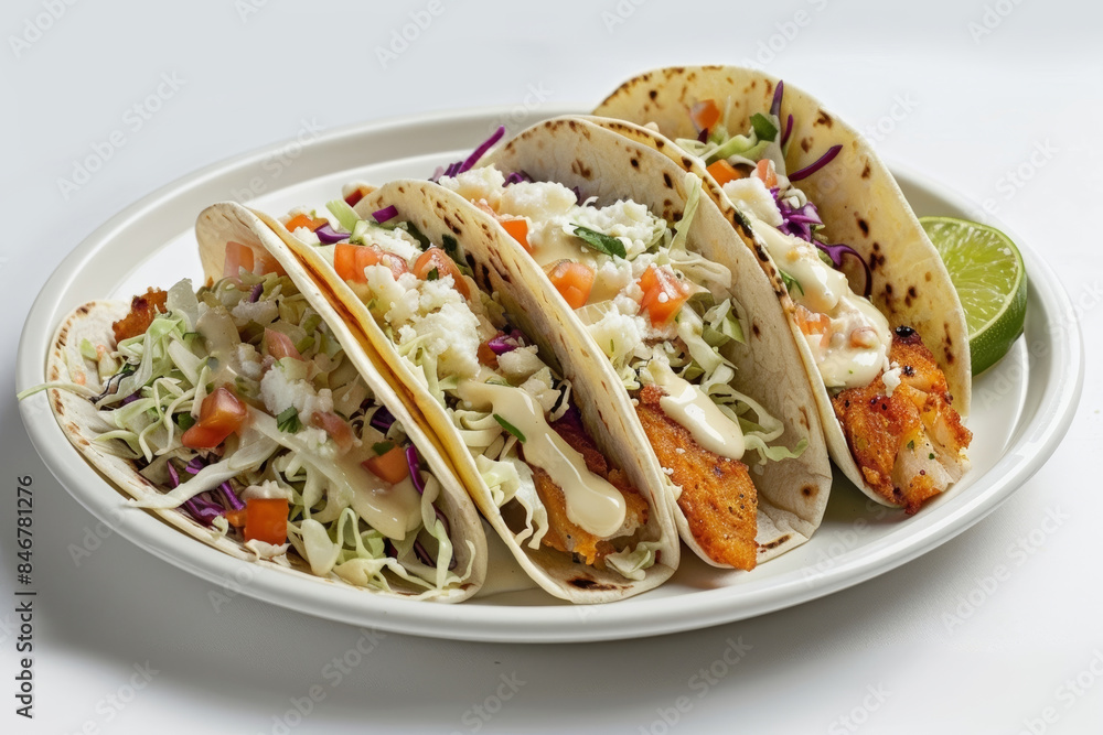 Tender Halibut Tacos with Vibrant Cilantro and Avocado Slices Tender Halibut Tacos with Vibrant Cilantro and Avocado Slices