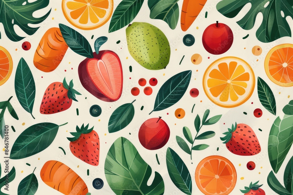 Illustration of various fruits such as watermelons and oranges Illustration of various fruits such as watermelons and oranges
