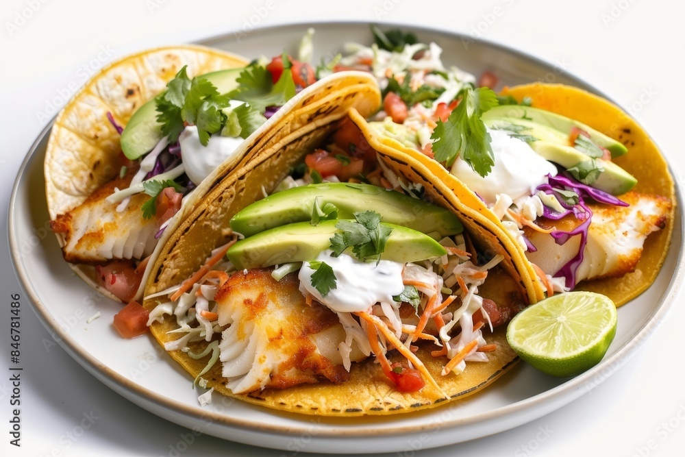 Crispy Flounder Baja Fish Tacos with Creamy Avocado and Fresh Cilantro Crispy Flounder Baja Fish Tacos with Creamy Avocado and Fresh Cilantro