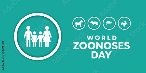 World Zoonoses Day. Great for cards, banners, posters, social media and more. Green background. 
