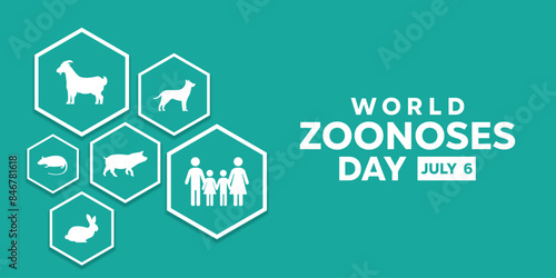 World Zoonoses Day. People icon, goat, rate, pig and more. Great for cards, banners, posters, social media and more. Green background. 