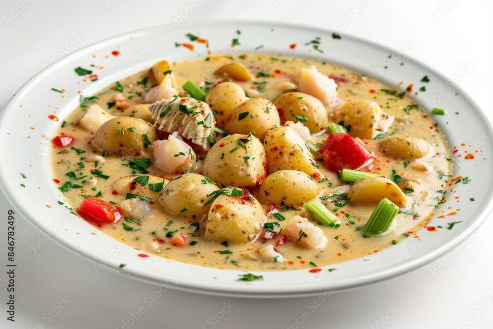 Creamy Bahamian Conch Chowder with Delectable Conch Meat and Golden Potatoes Creamy Bahamian Conch Chowder with Delectable Conch Meat and Golden Potatoes