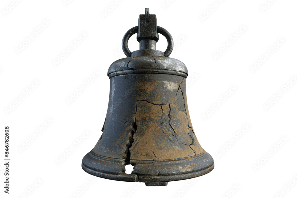 Rusted, Broken Bell With A Chain Hanging From It, Independence Day, 3D Render, Illustrations, Isolated On A Transparent Background. Rusted, Broken Bell With A Chain Hanging From It, Independence Day, 3D Render, Illustrations, Isolated On A Transparent Background.