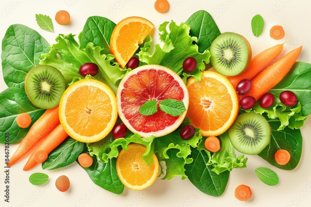 Illustration of various fruits such as watermelons and oranges Illustration of various fruits such as watermelons and oranges