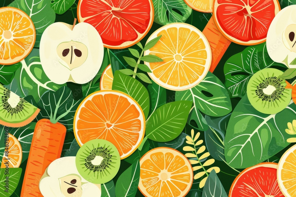 Illustration of various fruits such as watermelons and oranges Illustration of various fruits such as watermelons and oranges