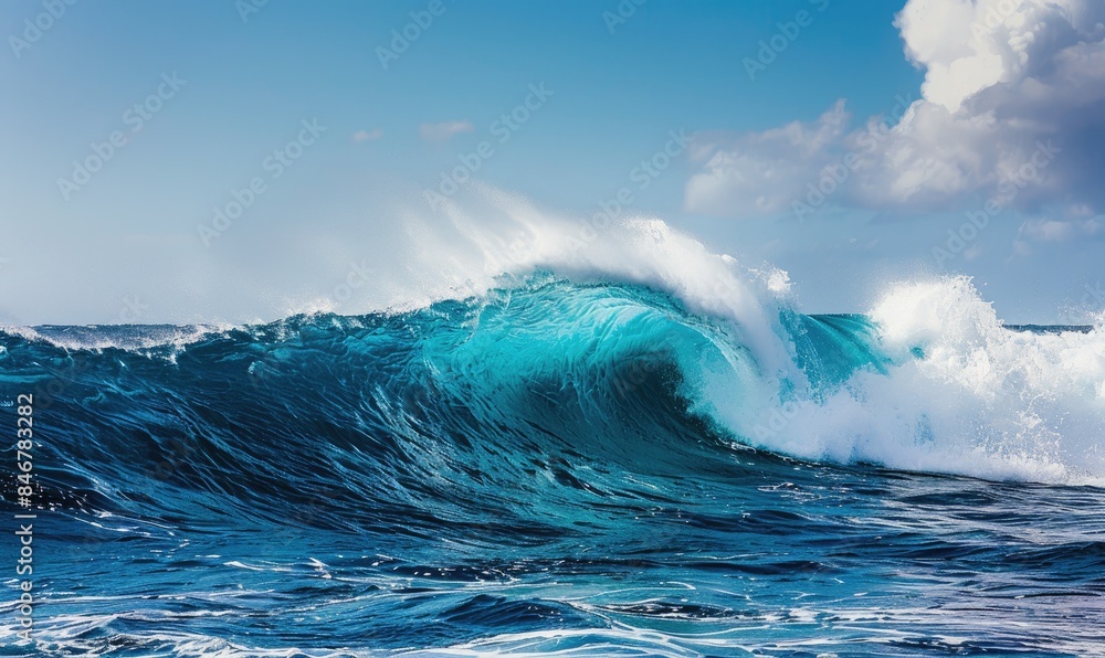 Giant stormy ocean waves with a blue sky as a backdrop Giant stormy ocean waves with a blue sky as a backdrop