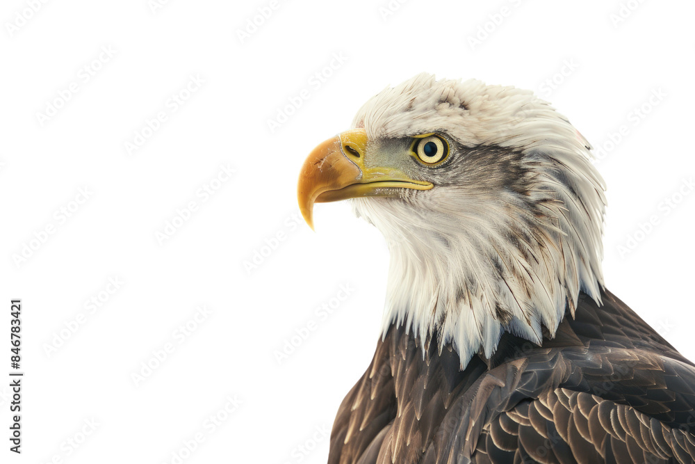 Large Eagle With A Yellow Beak And Yellow Eyes Is Staring At The Camera, Independence Day, 3D Render, Illustrations, Isolated On A Transparent Background. Large Eagle With A Yellow Beak And Yellow Eyes Is Staring At The Camera, Independence Day, 3D Render, Illustrations, Isolated On A Transparent Background.